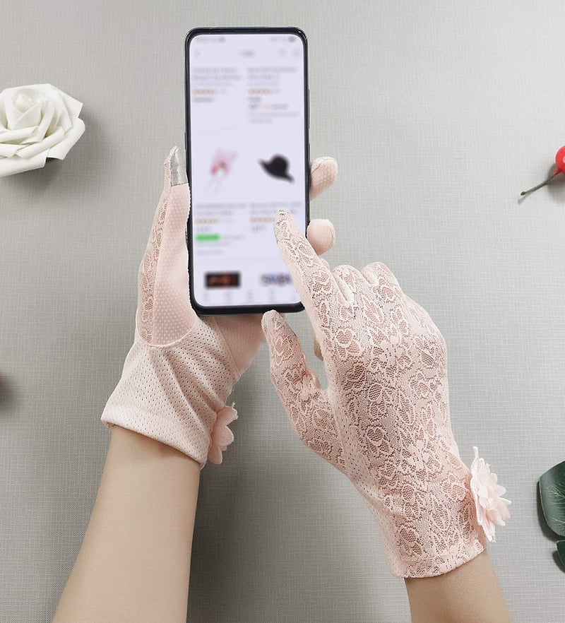 Bienvenu Ladies Gloves for Tea Party, Anti-skid Gloves Summer UV Protection Touchscreen Driving, Pink - Image 3